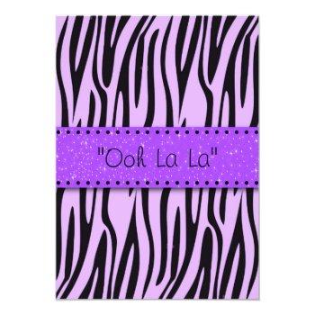 Black & Purple Zebra Print Bracket Lingerie Shower Invitation Front View