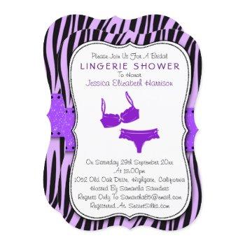 black & purple zebra print bracket lingerie shower invitation