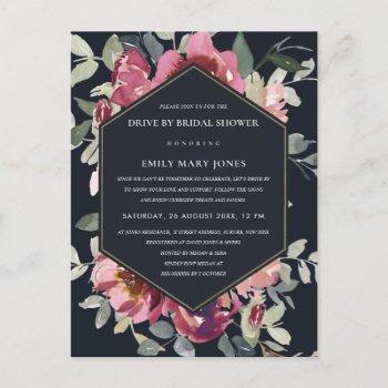 black red blush rose floral drive by bridal shower postcard