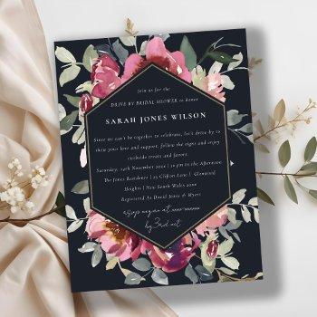 black red blush rose floral drive by bridal shower postcard