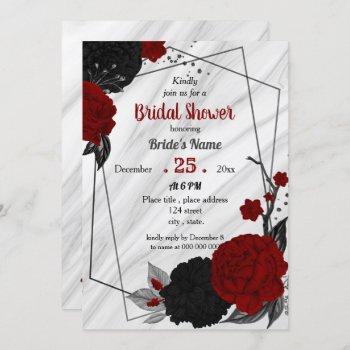black & red floral geometric bridal shower invitation