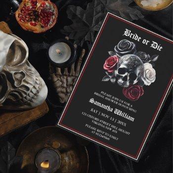 black red floral skull halloween bridal shower invitation