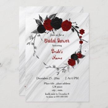 black & red floral wreath bridal shower invitation