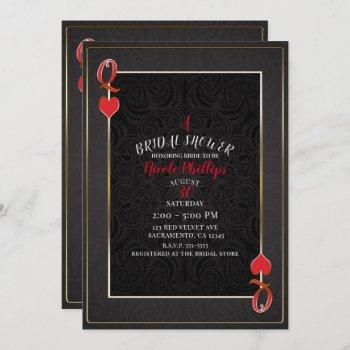 black & red queen of hearts bridal shower invitation