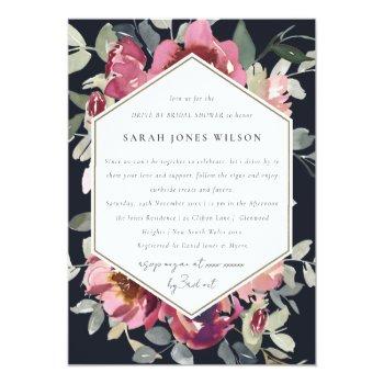 Black Red Rose Flora Drive By Bridal Shower Invite Front View