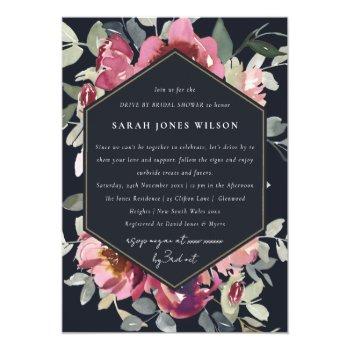 Black Rose Floral Drive By Bridal Shower Invite Front View