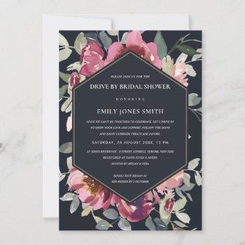 black rose floral drive by bridal shower invite
