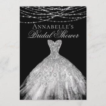 black & silver diamond sparkle dress bridal shower invitation