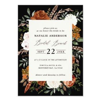 Black Terracotta Floral Rustic Bridal Brunch Invitation Front View