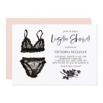 black watercolor lace lingerie bridal shower invitation