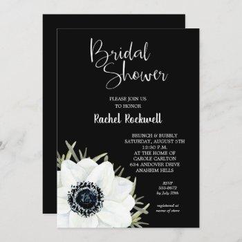 black white anemones floral bridal shower invites
