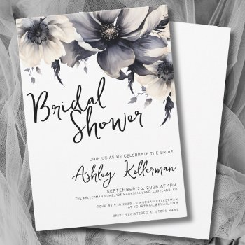 black white floral bridal shower invitation