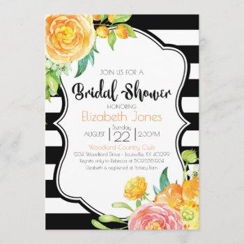 black & white floral bridal shower invitation