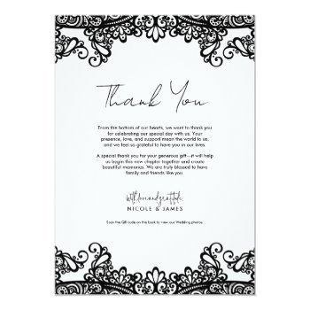 Black & White Lace Elegant Wedding Thank You Invitation Front View