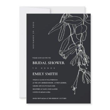 black white line drawing floral bridal shower card