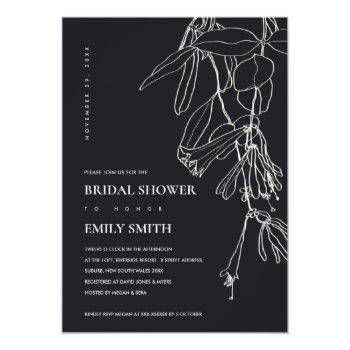 Black White Line Drawing Floral Bridal Shower Card Front View