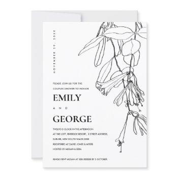 black white line drawing floral couple shower card