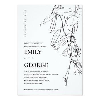 Black White Line Drawing Floral Couple Shower Card Front View