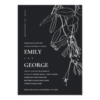 Black White Line Drawing Floral Couple Shower Card Front View