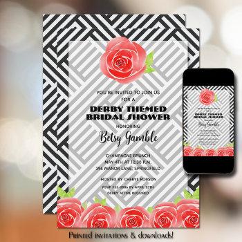 black white stripe rose derby bridal shower invitation