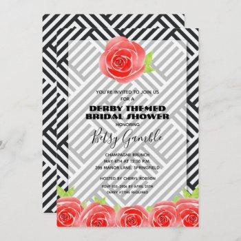 black white stripe rose derby bridal shower invite