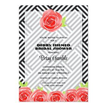 Black & White Stripes Derby Bridal Shower Invites Front View