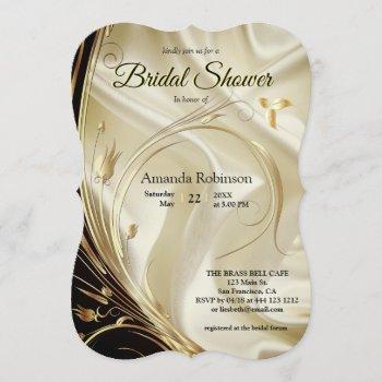 black with gold on champagne silk bridal shower invitation