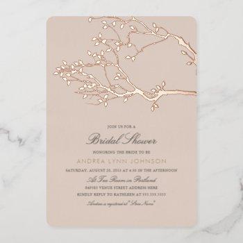 blissful branches bridal shower rose gold foil invitation