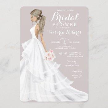 blonde bride lace gown bridal shower invitation