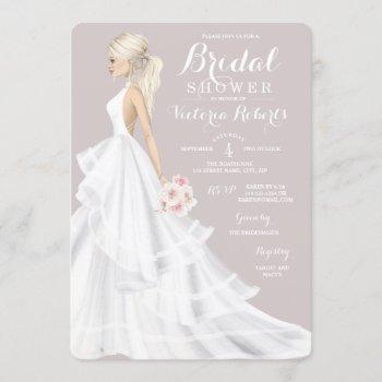 blonde bride wedding gown bridal shower invitation