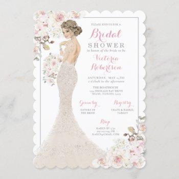 blonde glam bride in gown bridal shower invitation