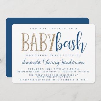 blue and gold baby bash, couples baby shower invitation