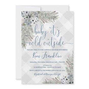 blue and gray plaid winter bridal shower invitatio invitation