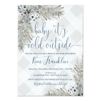 Blue And Gray Plaid Winter Bridal Shower Invitatio Invitation Front View