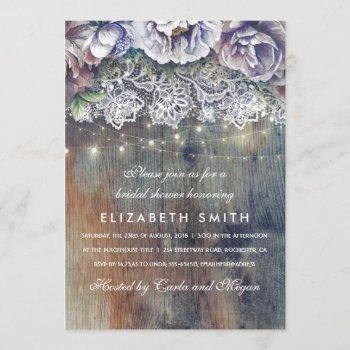 blue and maroon rustic floral bridal shower invitation