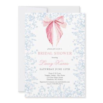 blue and pink bow bridal shower invitation
