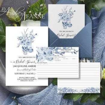 blue and white chinoiserie floral bridal recipe invitation