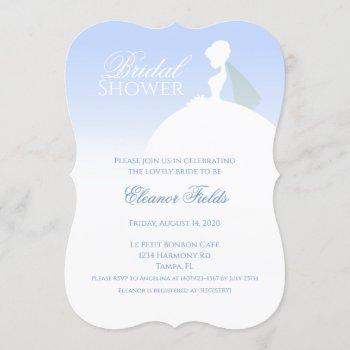 blue and white elegant bridal shower invitation