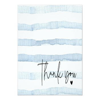Blue And White Watercolor Stripes Folded Thank You Card Front View