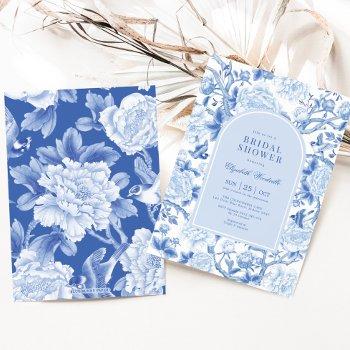 blue bird peony chinoiserie garden bridal shower invitation