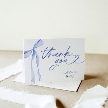 blue bow bridal shower thank you card