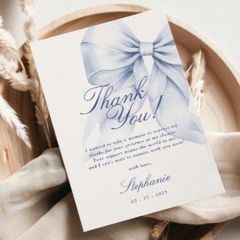 blue bow bridal shower thank you card