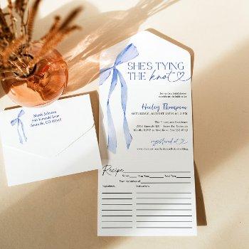 blue bow shes tying the knot bridal shower  all in one invitation