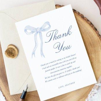 blue bow she's tying the knot bridal shower thank you card