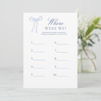 blue bow where were we guess bridal game invitation