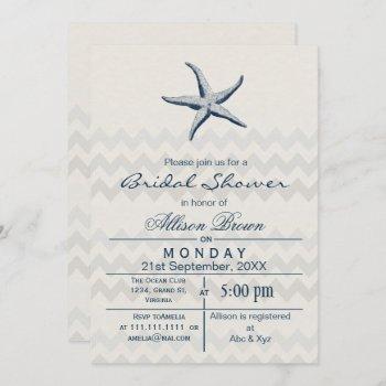 blue chevron starfish beach bridal shower invites