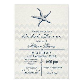 Blue Chevron Starfish Beach Bridal Shower Invites Front View