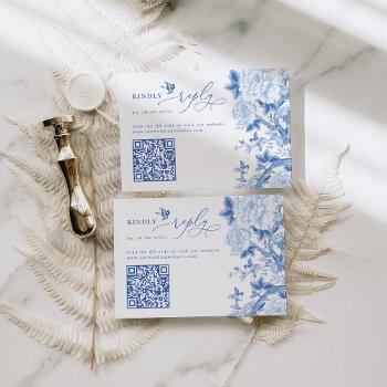 blue chinoiserie qr code wedding website rsvp card