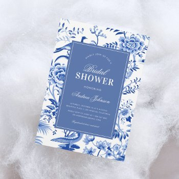 Blue Chinoiserie Vintage Bridal Shower Invite Front View