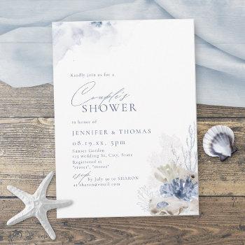 blue coral & seashells beach themed couples shower invitation